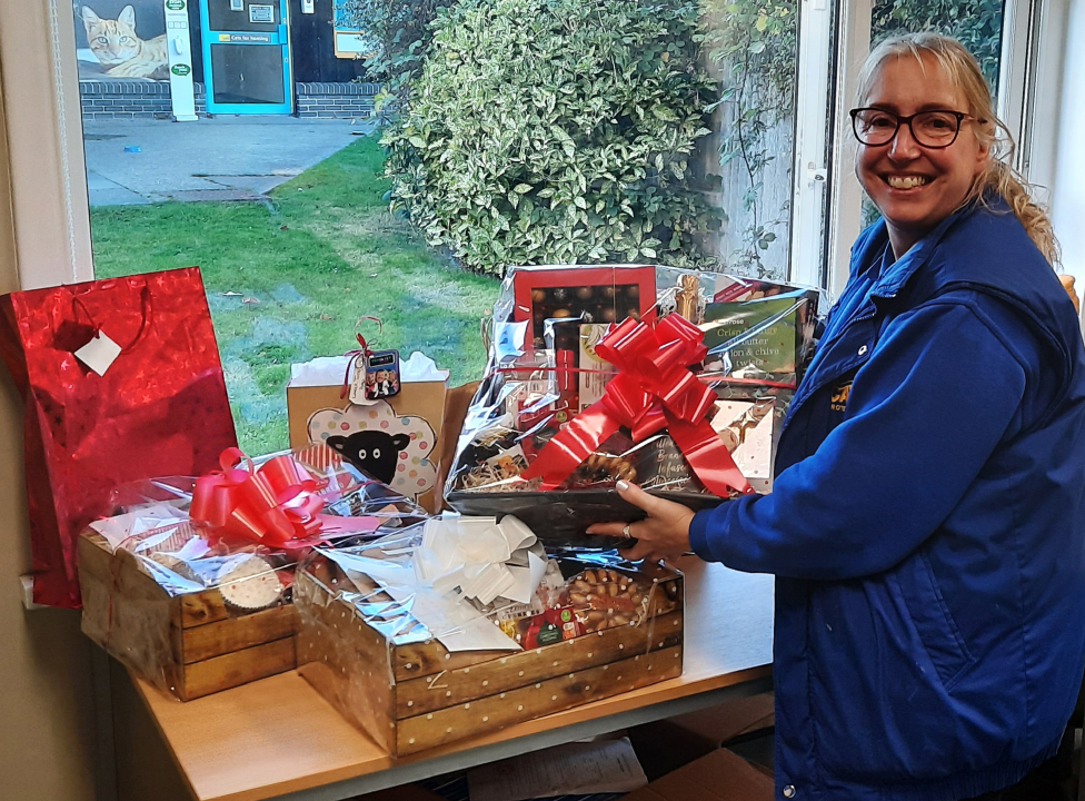 Jo Morrison With Hamper Prizes - Please Credit Cats Protection