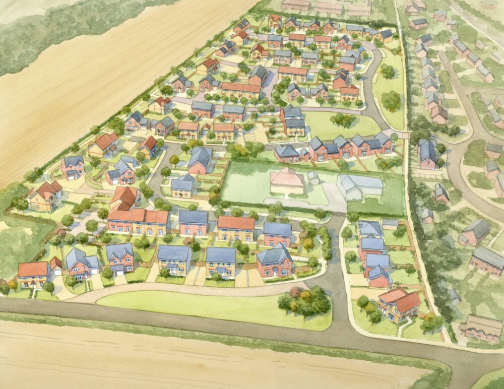 Artists-impression-of-lily-cross-development-from-the-air-captiva-homes