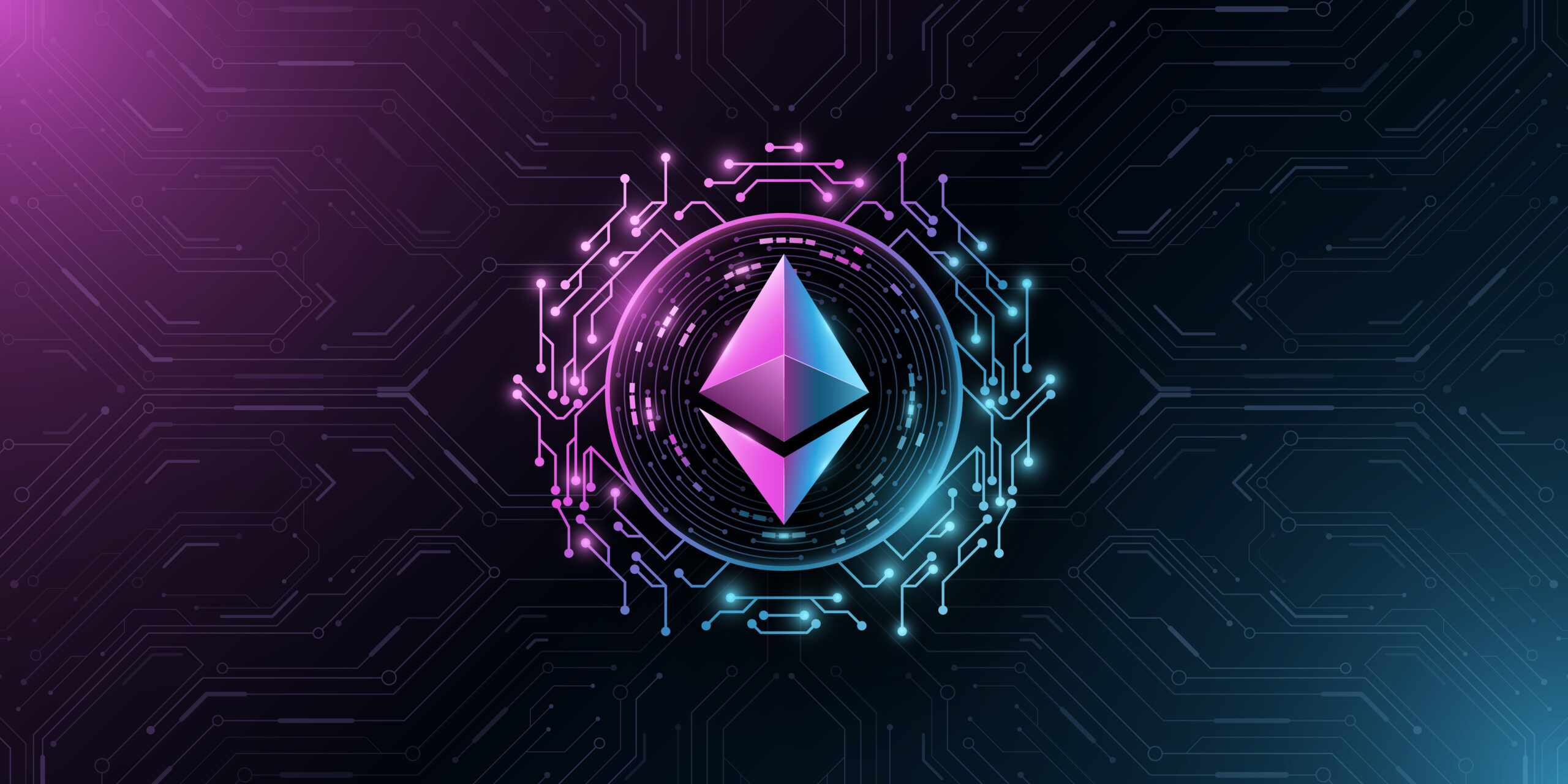 Ethereum Cryptocurrency In A Futuristic Style. Cyber Digital Coin Eth For Banner, Website Or Presentation. Computer Circuit Board. Vector Blockchain For Graphic Design.