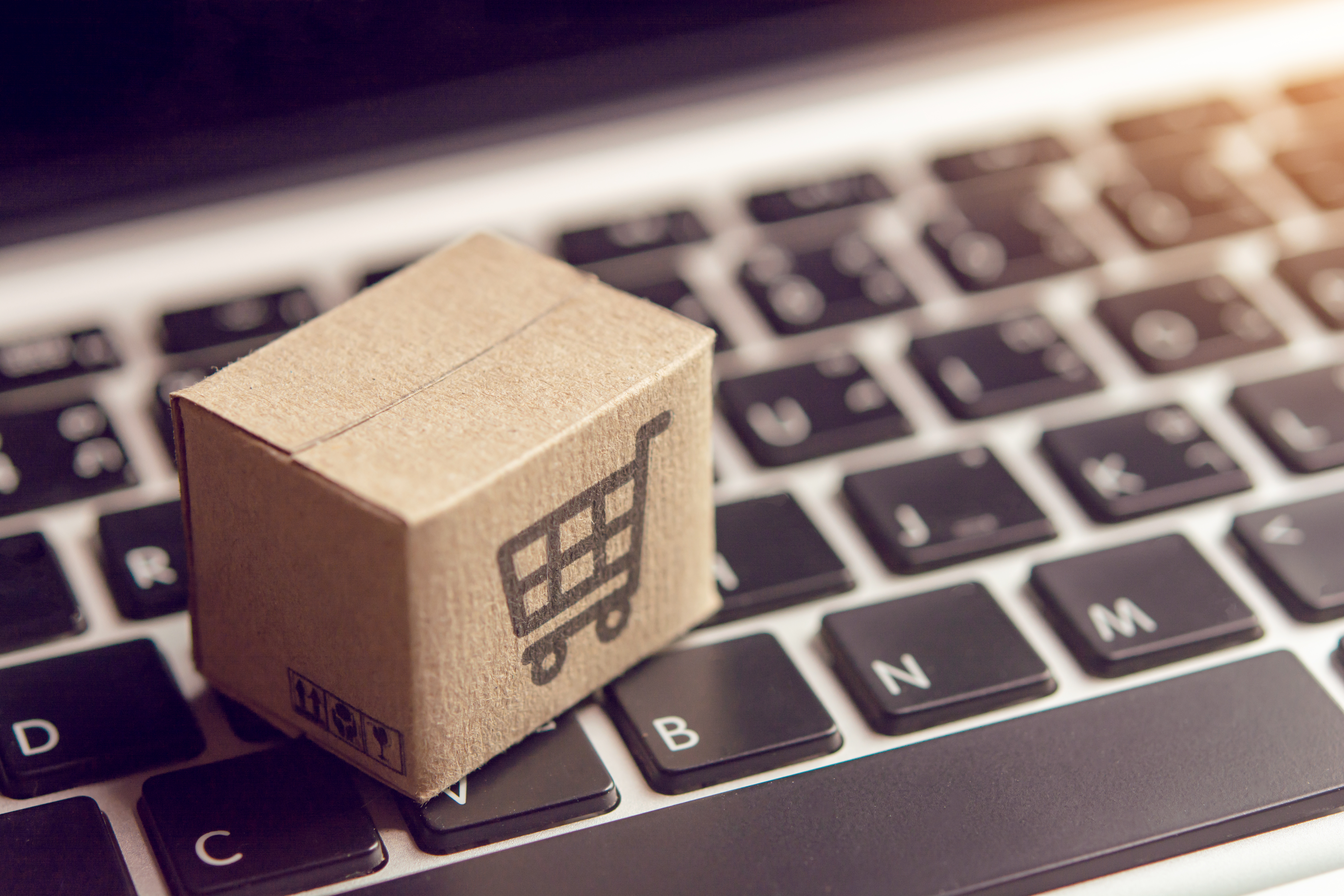 Online Shopping - Paper Cartons Or Parcel With A Shopping Cart L