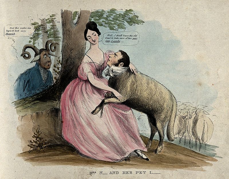 A Large Sheep With The Head Of A Man Perches On The Knees Of Wellcome V0050210