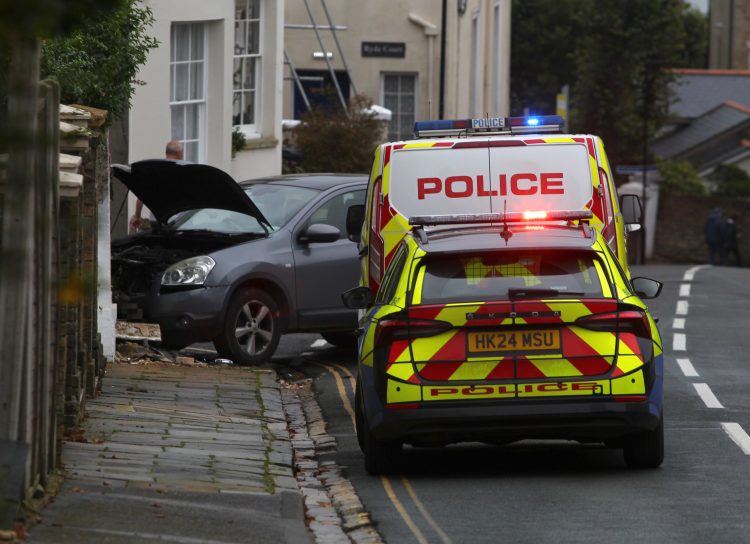 EMERGENCY RESPONSE TO RYDE TOWN CENTRE AS NISSAN COLLIDES WITH WALL