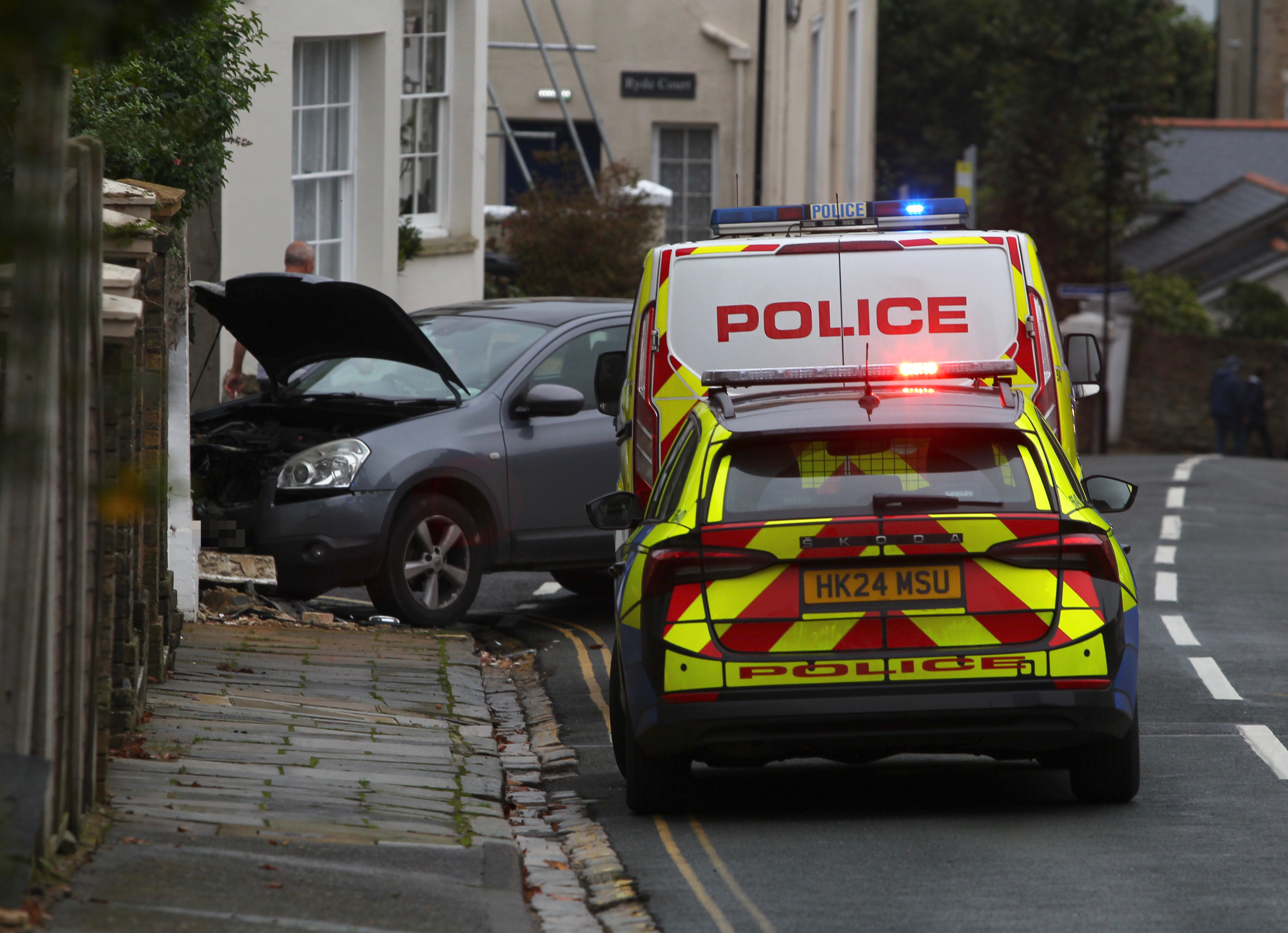 EMERGENCY RESPONSE TO RYDE TOWN CENTRE AS NISSAN COLLIDES WITH WALL