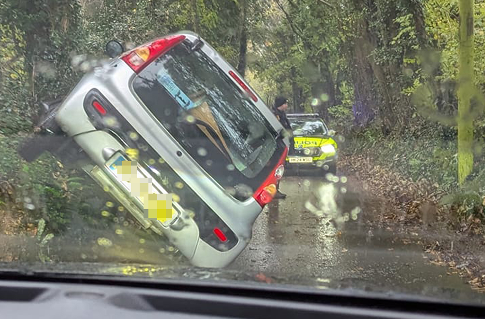 CAN’T PARK THERE! CAR UP BANK BLOCKS LANE NEAR NEWPORT