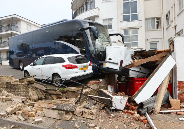 RUNAWAY COACH CAUSES CARNAGE IN HOTEL CAR PARK