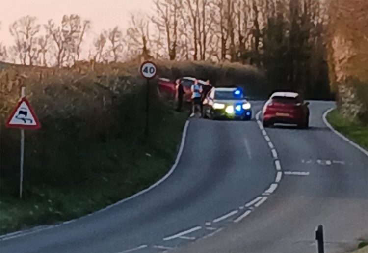 PERFORMANCE BMW LEAVES ROAD AND ENDS UP IN HEDGE NEAR BRADING