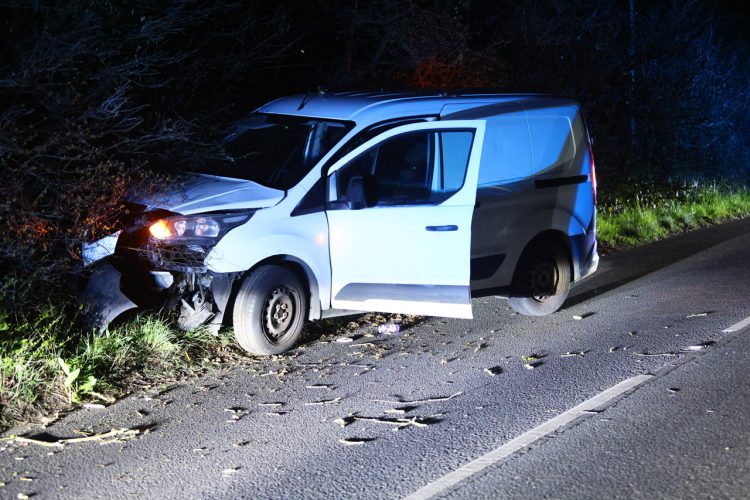 VAN CRASHES INTO HEDGEROW AT SMALLBROOK AS DRIVER LOSES CONTROL