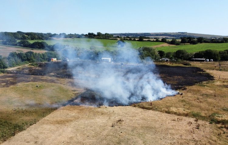 ISLE OF WIGHT FIREFIGHTERS TACKLING LARGE FIELD FIRE IN NETTLESTONE