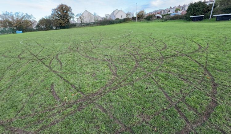 VANDALS ON ELECTRIC BIKES ‘DESTROY’ OAKFIELD FC FOOTBALL PITCH