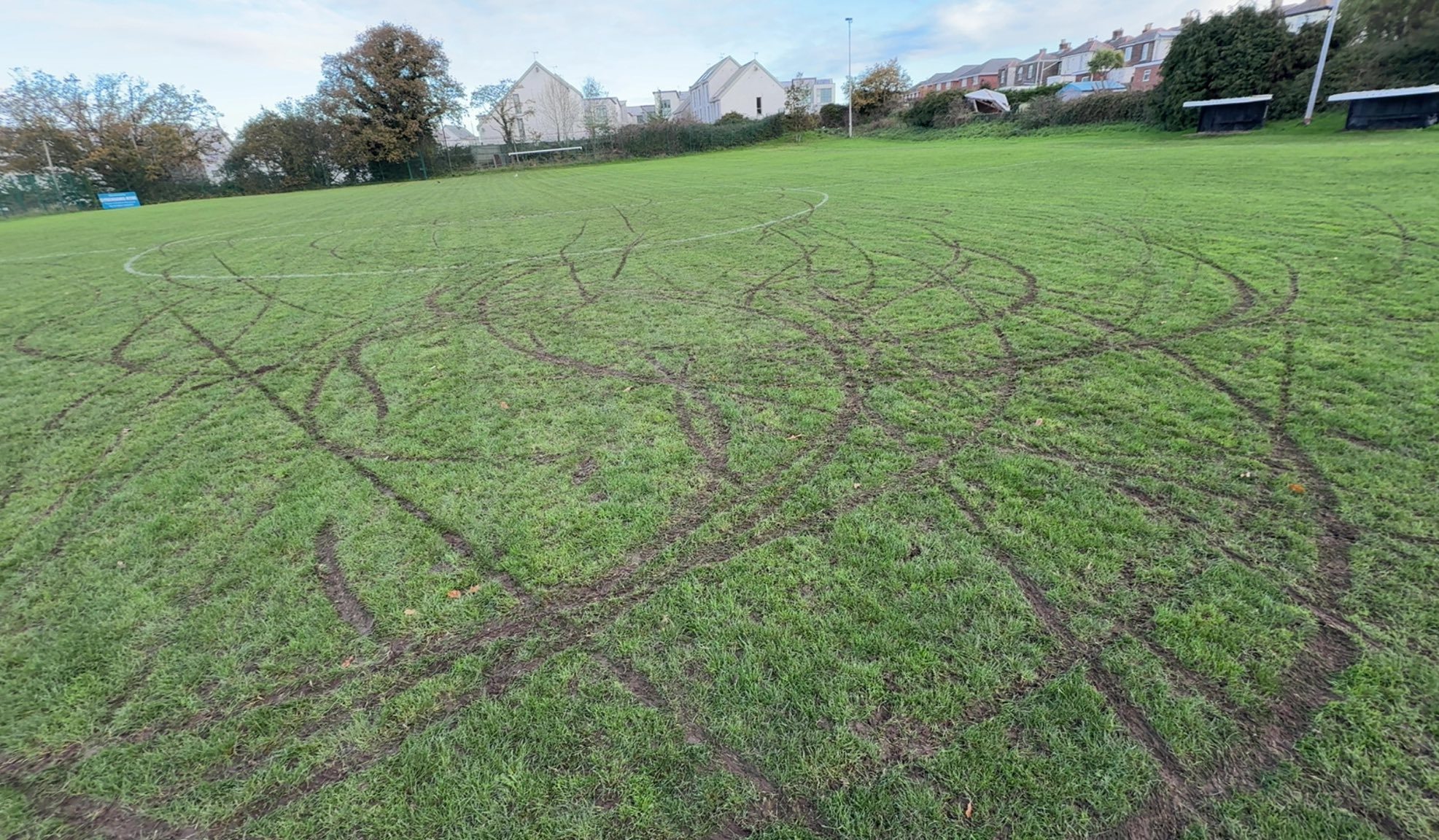 VANDALS ON ELECTRIC BIKES ‘DESTROY’ OAKFIELD FC FOOTBALL PITCH