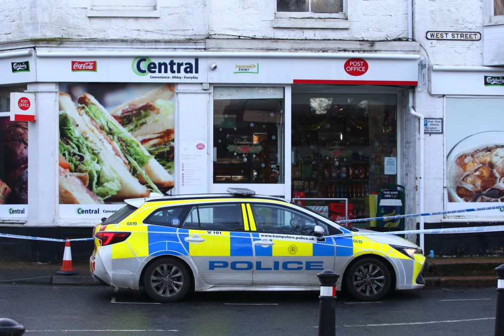 CORDON ERECTED AFTER BRICK PUT THROUGH SHOP WINDOW IN WROXALL