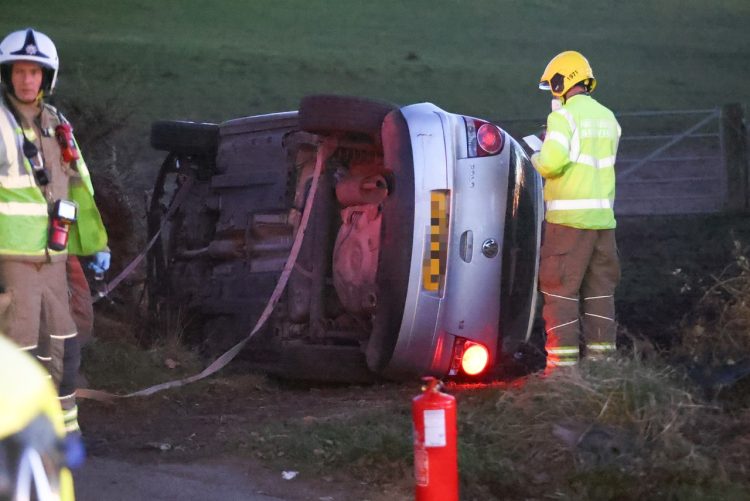 BLUE LIGHT RESPONSE AS POLO CRASHES ONTO SIDE NEAR ROOKLEY