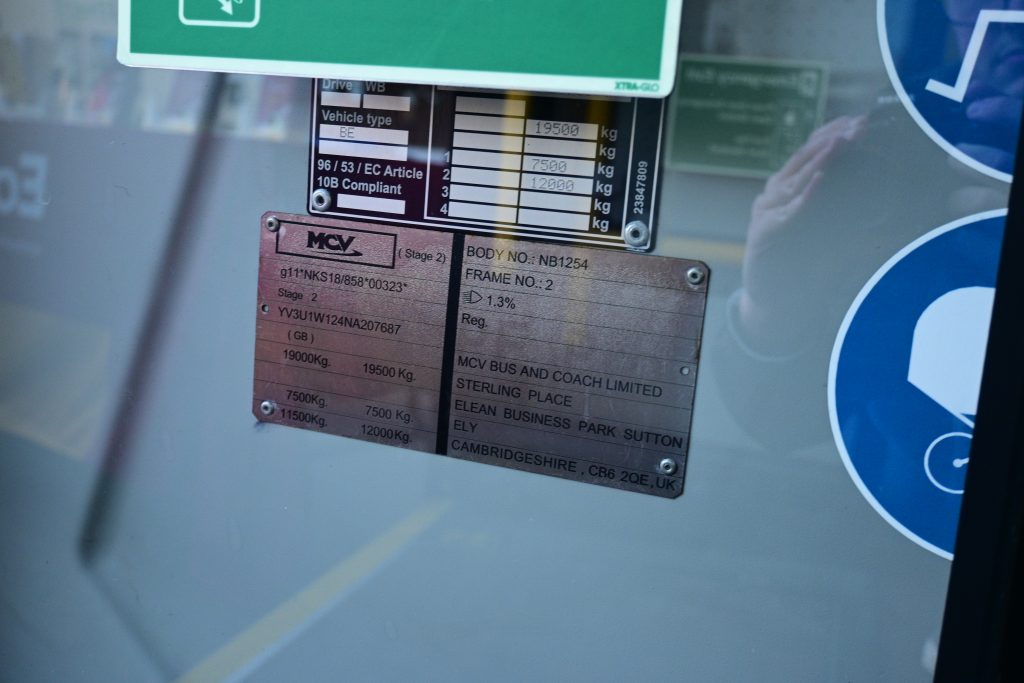 Example VIN number found on a bus in Cambridgeshire, UK