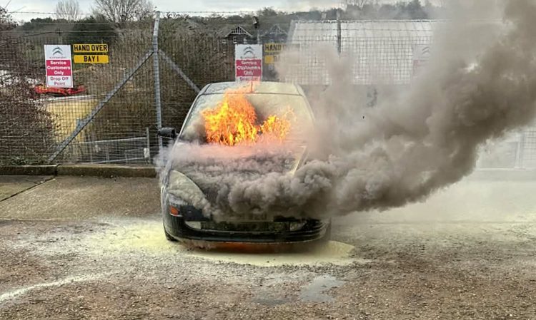 CAR FIRE BREAKS OUT ON BUSY INDUSTRIAL ESTATE IN NEWPORT