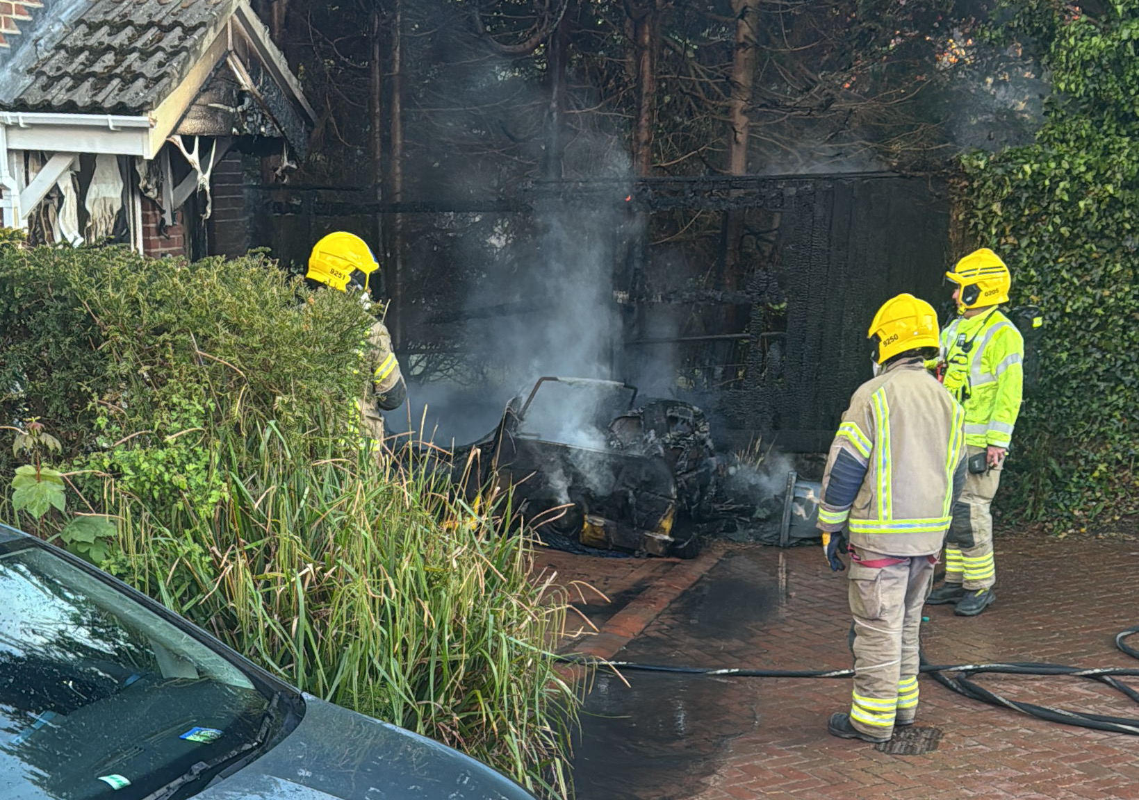 DRIVEWAY BLAZE SPREADS TO HOUSE AND GARDEN IN BEMBRIDGE VILLAGE