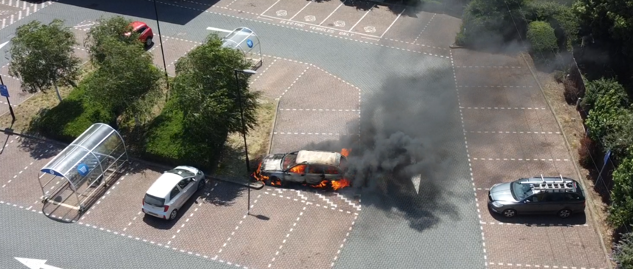 TESCO CAR FIRE SENDS BLACK SMOKE THROUGH FRESHWATER