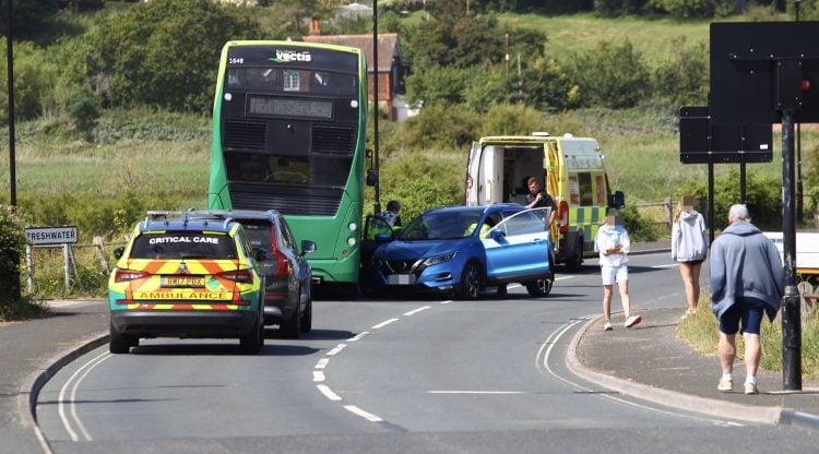 CAR PLOWS INTO BUS FORCING CLOSURE OF YARMOUTH BRIDGE
