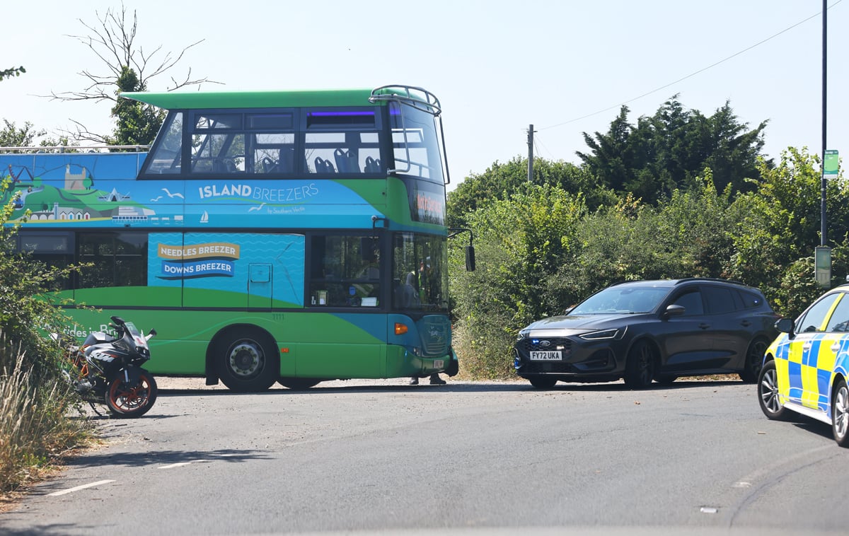 MOTORCYCLIST TAKEN TO HOSPITAL AFTER CRASH WITH DOUBLE-DECKER BUS
