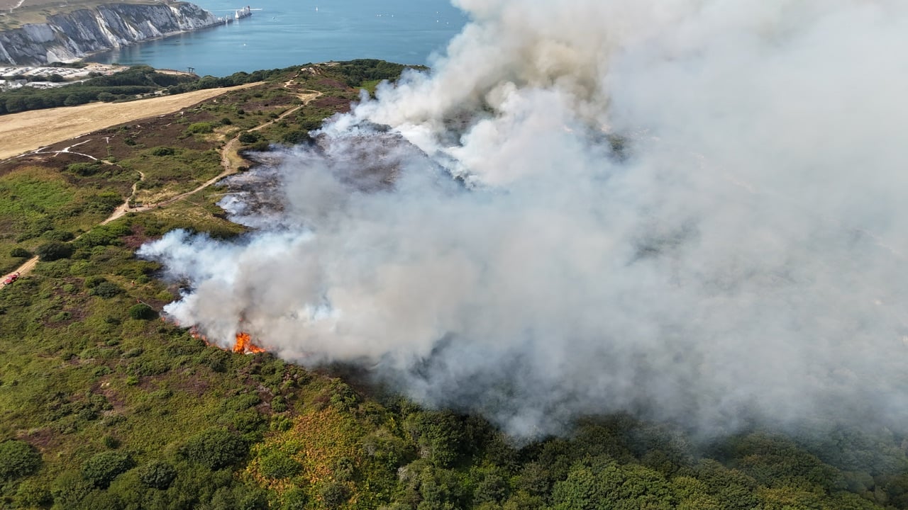 MAJOR HEATHLAND FIRE RAGES AT WEST WIGHT’S HEADON WARREN