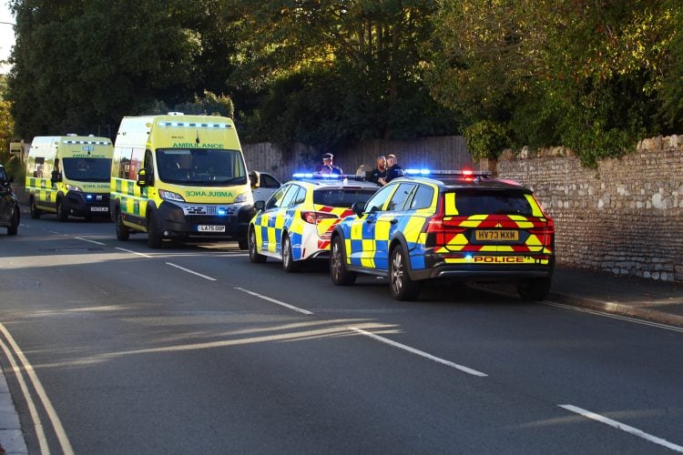 INJURIES FEARED AS PEDESTRIAN, CAR AND MOTORBIKE CRASH