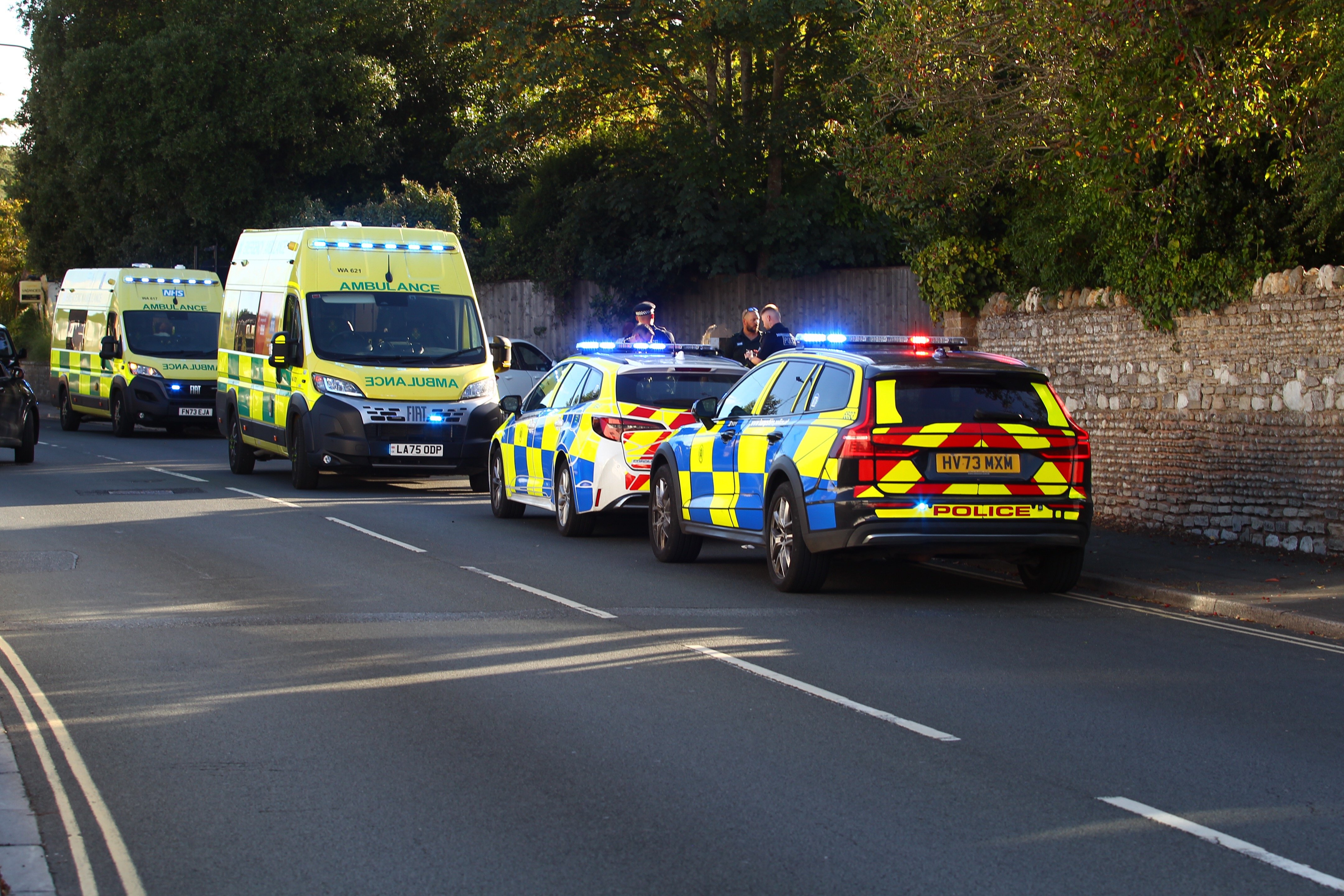 INJURIES FEARED AS PEDESTRIAN, CAR AND MOTORBIKE CRASH