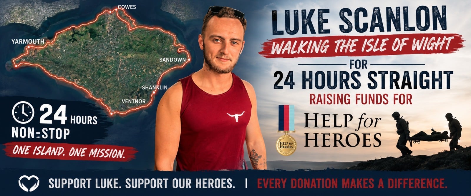 LOCAL LUKE TO WALK AROUND ISLE OF WIGHT IN 24-HOUR HELP FOR HEROES FUNDRAISER
