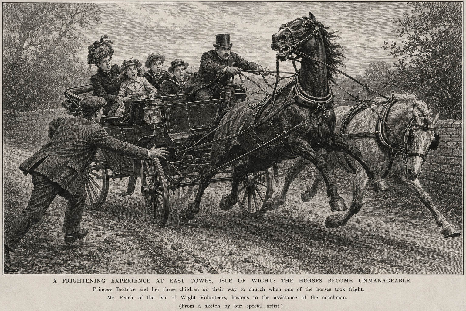 PRINCESS BEATRICE AND FUTURE QUEEN OF SPAIN ESCAPE CARRIAGE DISASTER
