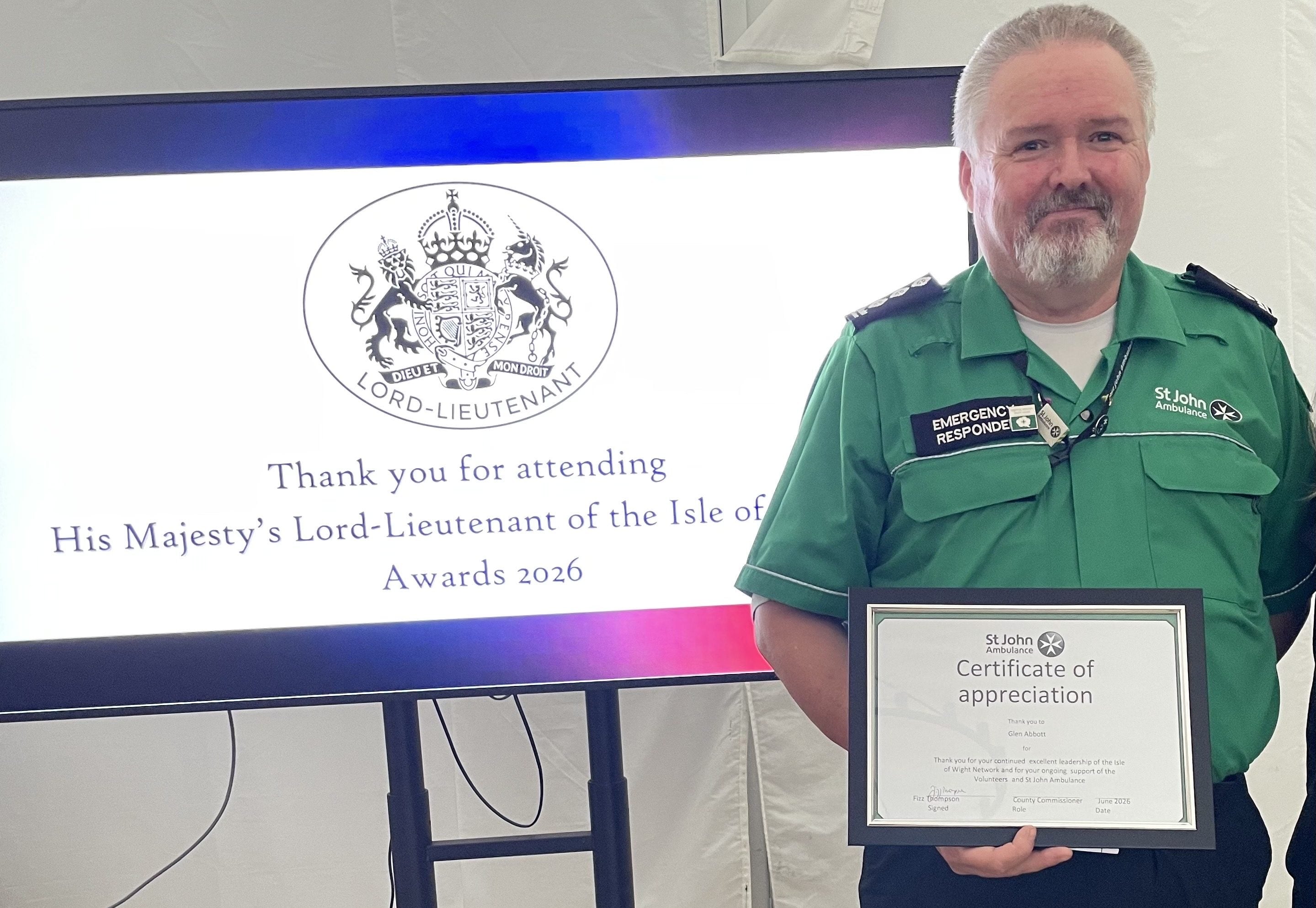 ISLE OF WIGHT ST JOHN AMBULANCE VOLUNTEER HONOURED FOR OUTSTANDING SERVICE
