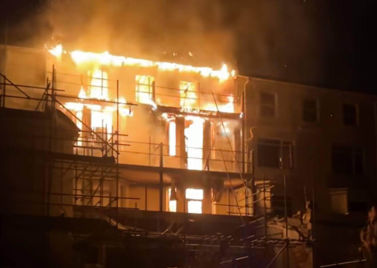 OVERNIGHT BLAZE TAKES HOLD OF DERELICT SANDOWN HOTEL