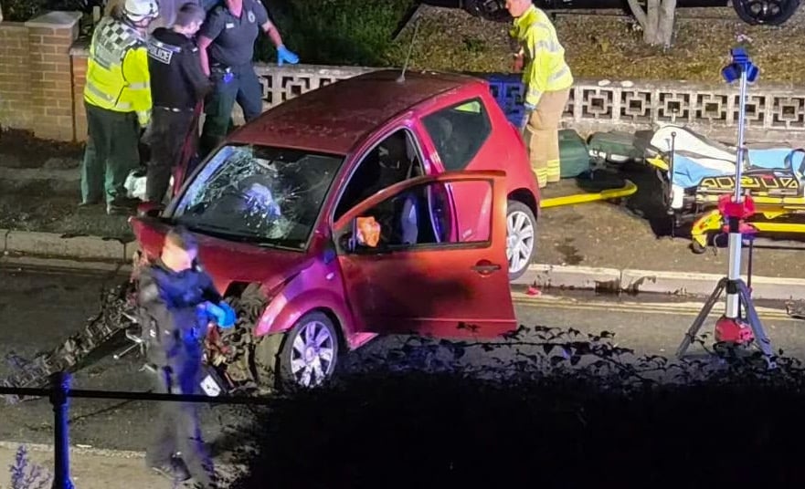 PAIR INJURED IN CARISBROOKE SMASH AS CAR CRASHES INTO WALL
