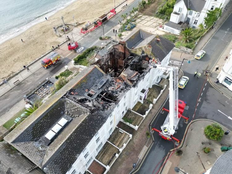 POLICE AND FIREFIGHTERS REMAIN AT SCENE OF SANDOWN HOTEL BLAZE